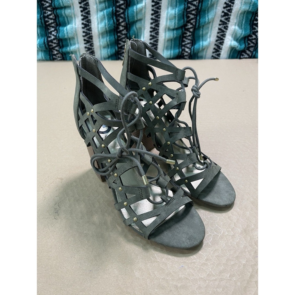 G by GUESS Women's Juto Lace-Up Block-Heel Sandal Green Size 8.5